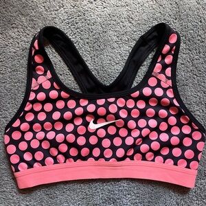 Nike Women's Black and Pink Polka Dot Sports Bra